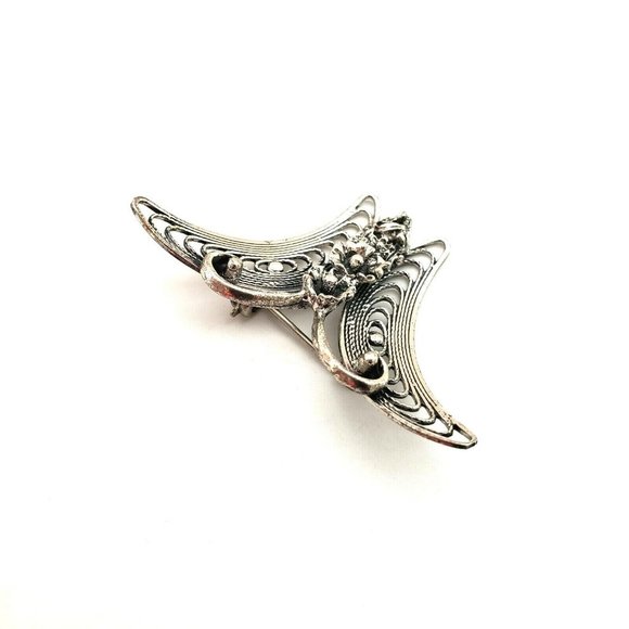 Beau Sterling Silver Flower Center Butterfly Brooch Pin Signed Vintage - Picture 10 of 12